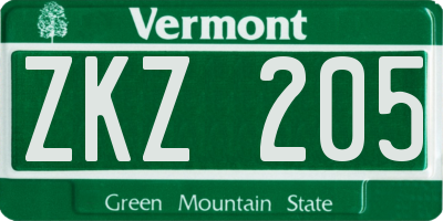 VT license plate ZKZ205