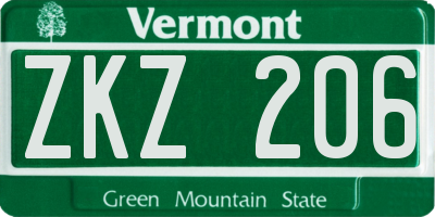 VT license plate ZKZ206
