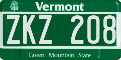 VT license plate ZKZ208