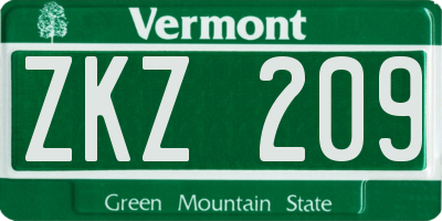 VT license plate ZKZ209
