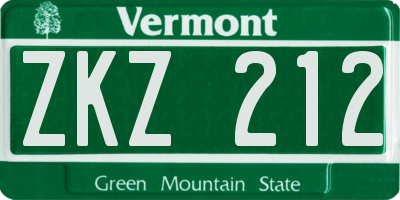 VT license plate ZKZ212