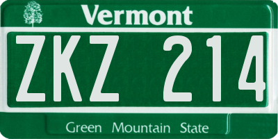 VT license plate ZKZ214