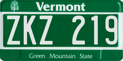 VT license plate ZKZ219
