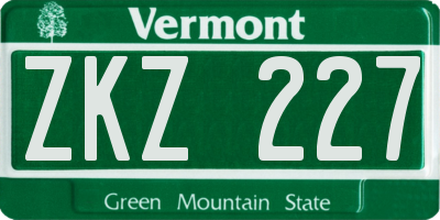 VT license plate ZKZ227