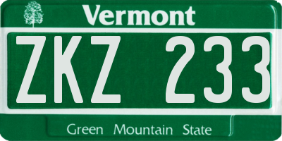 VT license plate ZKZ233