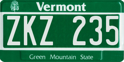 VT license plate ZKZ235