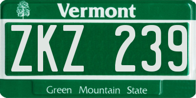 VT license plate ZKZ239