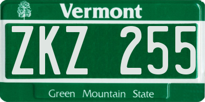 VT license plate ZKZ255