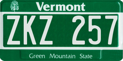 VT license plate ZKZ257