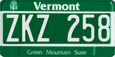 VT license plate ZKZ258