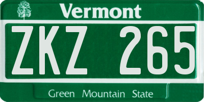 VT license plate ZKZ265