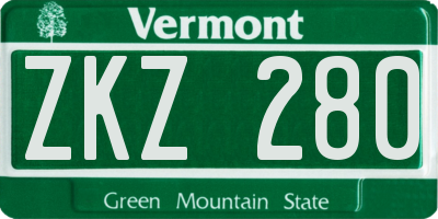 VT license plate ZKZ280