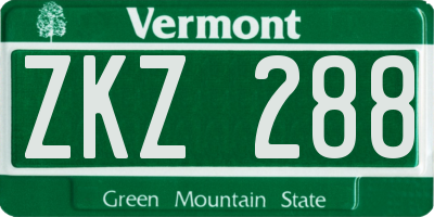 VT license plate ZKZ288