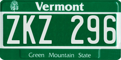 VT license plate ZKZ296