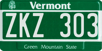 VT license plate ZKZ303