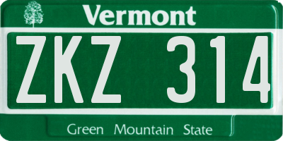 VT license plate ZKZ314