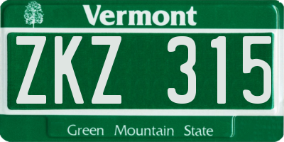 VT license plate ZKZ315