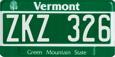 VT license plate ZKZ326