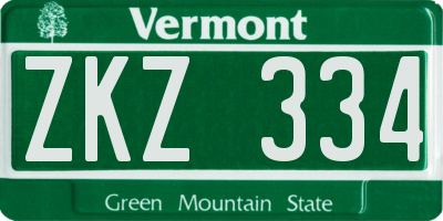 VT license plate ZKZ334