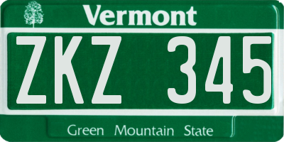 VT license plate ZKZ345