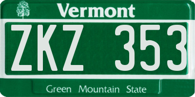 VT license plate ZKZ353
