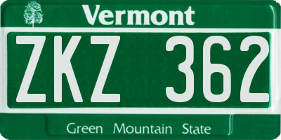 VT license plate ZKZ362
