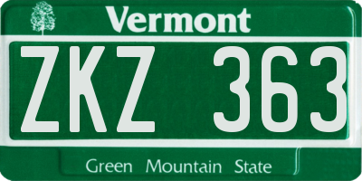 VT license plate ZKZ363