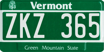 VT license plate ZKZ365