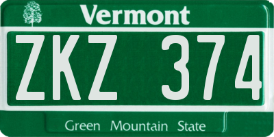 VT license plate ZKZ374