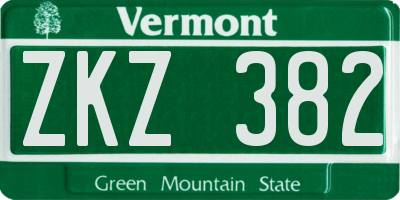 VT license plate ZKZ382