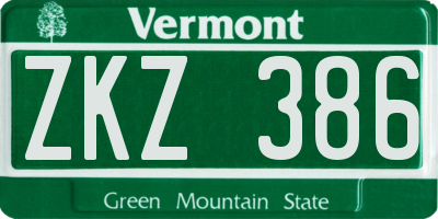VT license plate ZKZ386