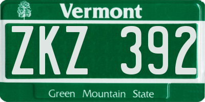 VT license plate ZKZ392