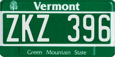 VT license plate ZKZ396