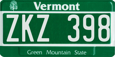 VT license plate ZKZ398