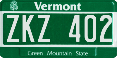 VT license plate ZKZ402