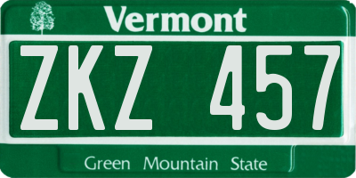 VT license plate ZKZ457