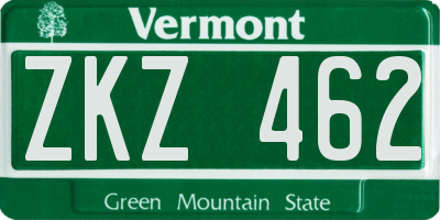 VT license plate ZKZ462