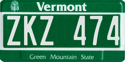 VT license plate ZKZ474