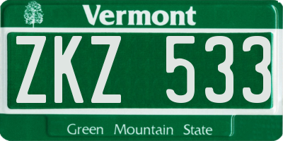 VT license plate ZKZ533