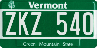 VT license plate ZKZ540