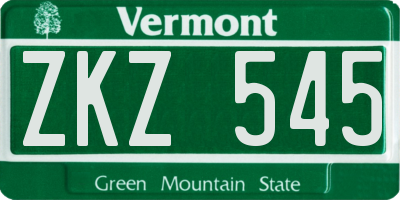 VT license plate ZKZ545