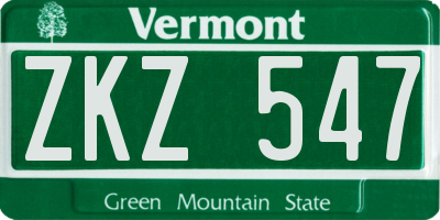 VT license plate ZKZ547