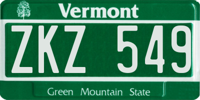 VT license plate ZKZ549