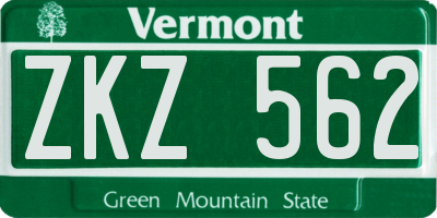 VT license plate ZKZ562