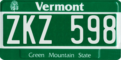 VT license plate ZKZ598