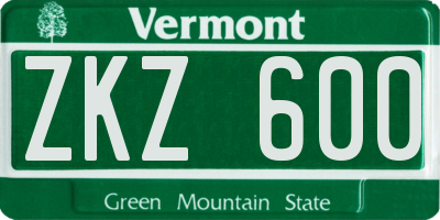 VT license plate ZKZ600