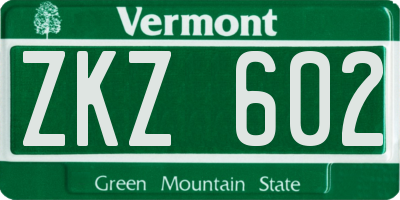 VT license plate ZKZ602