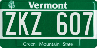 VT license plate ZKZ607