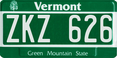 VT license plate ZKZ626