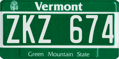 VT license plate ZKZ674